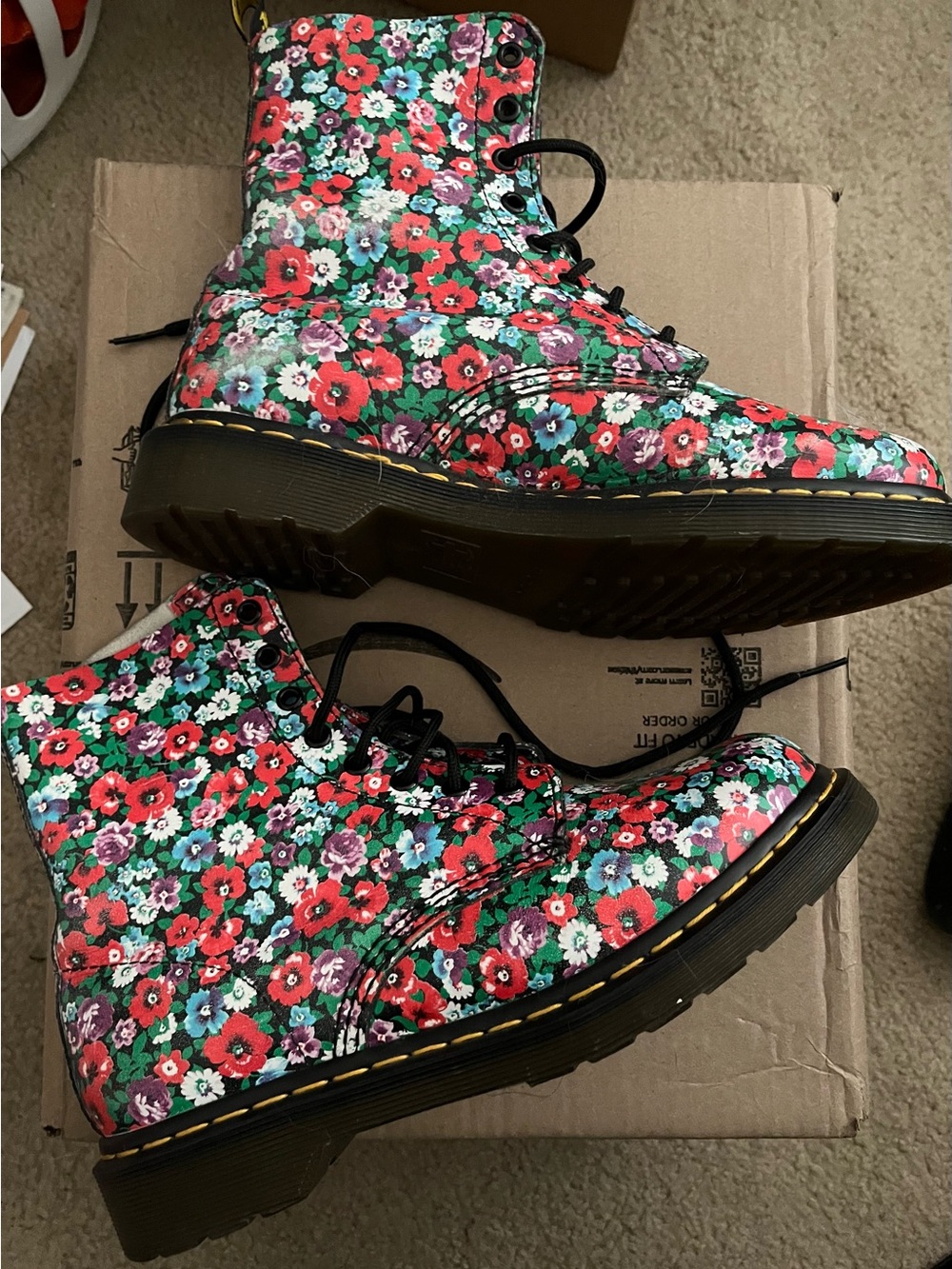 Dr. Martens Floral Lace-Up Boots in Red Multi